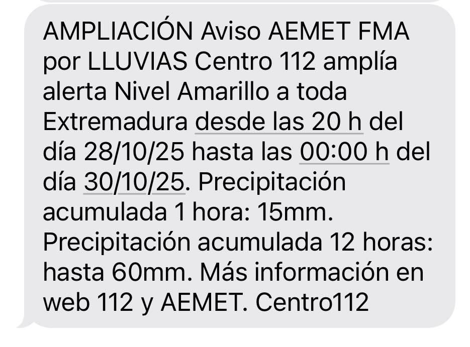 Imagen Ampliacion del aviso AEMET FMA por lluvias